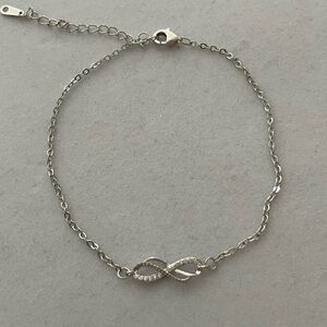 925 Sterling Silver Bedazzled Infinity Dainty Chain Anklet (or Bracelet) 9.75”